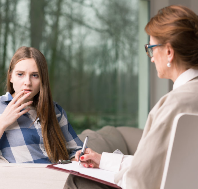 woman and senior sitting